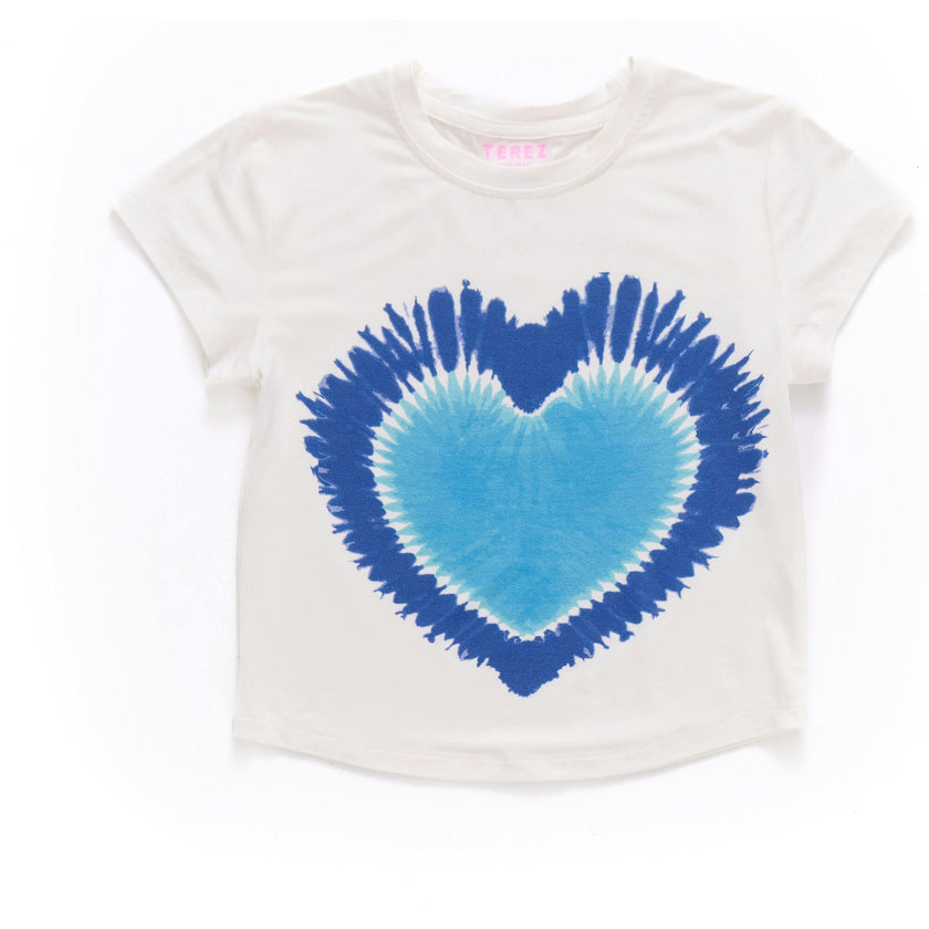 Girls Baby Tee with Blue Tie Dye Heart