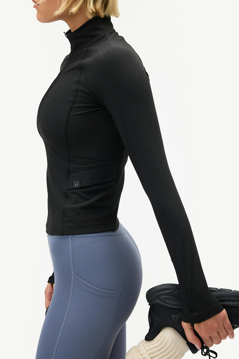Julie Quarter Zip Top, Black