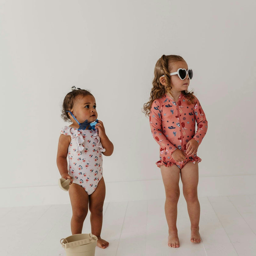 Girl's One-Piece Ruffle Rash Guard Swimsuit