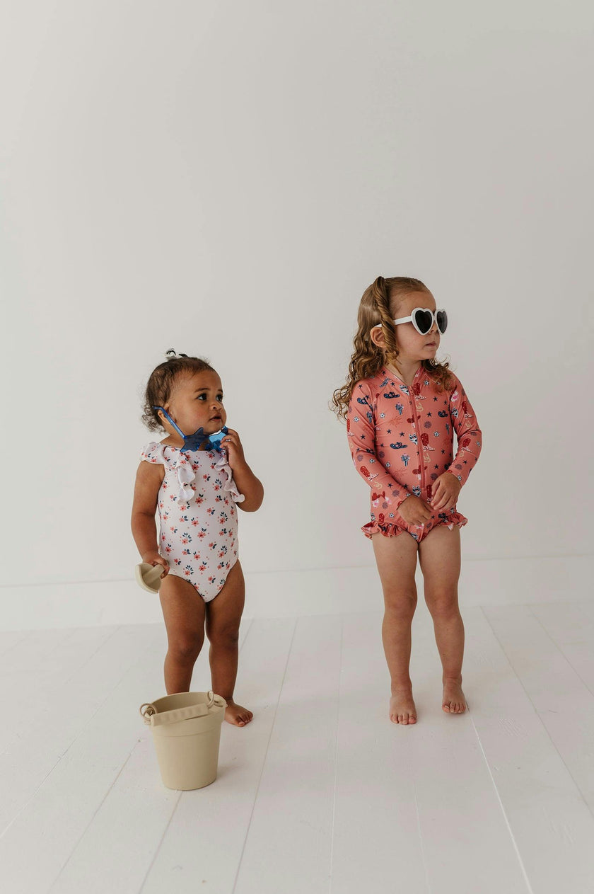 Girl's One-Piece Ruffle Rash Guard Swimsuit
