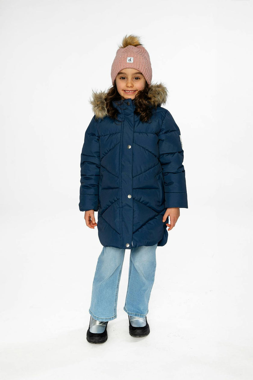 Long Winter Puffer Coat Dark Blue