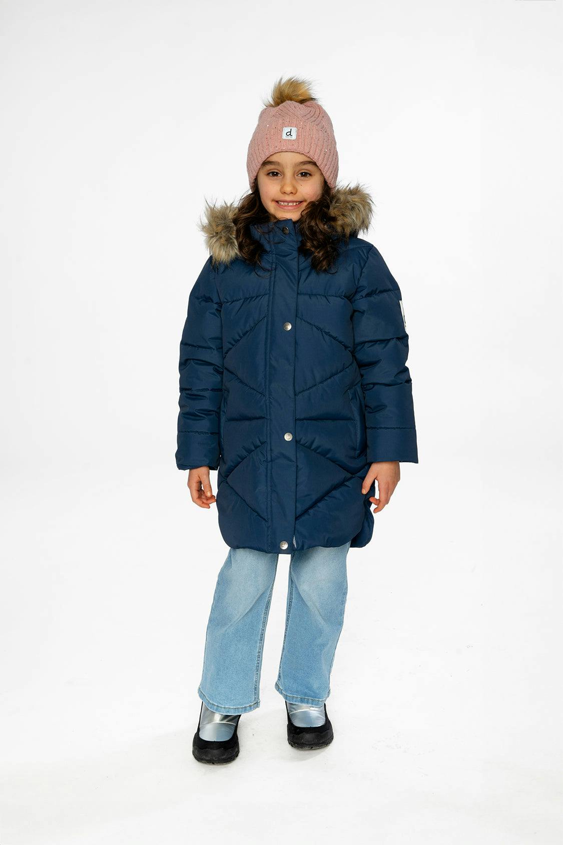 Long Winter Puffer Coat Dark Blue