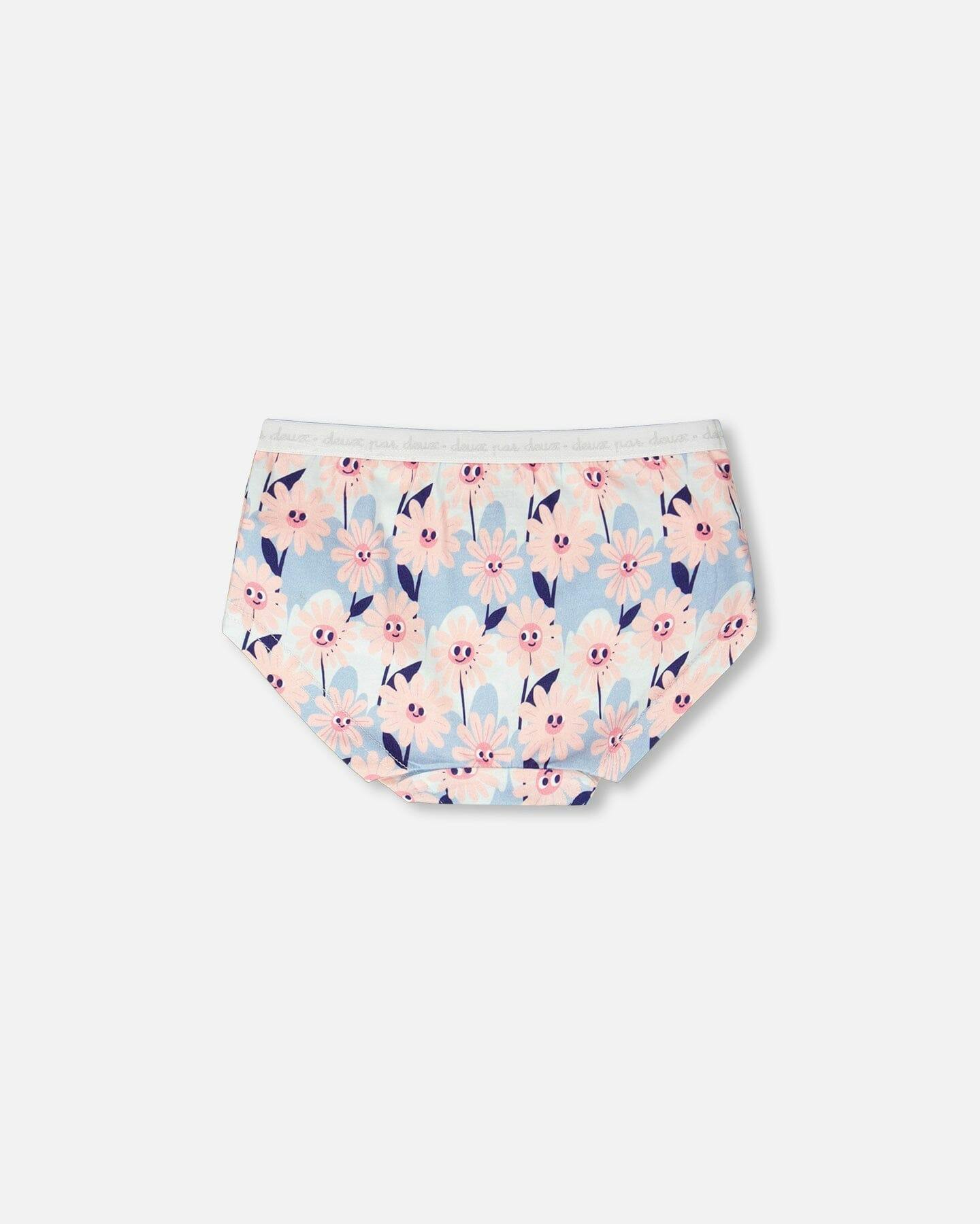 Organic Cotton Boyshort Panty Blue Smiling Flower Print
