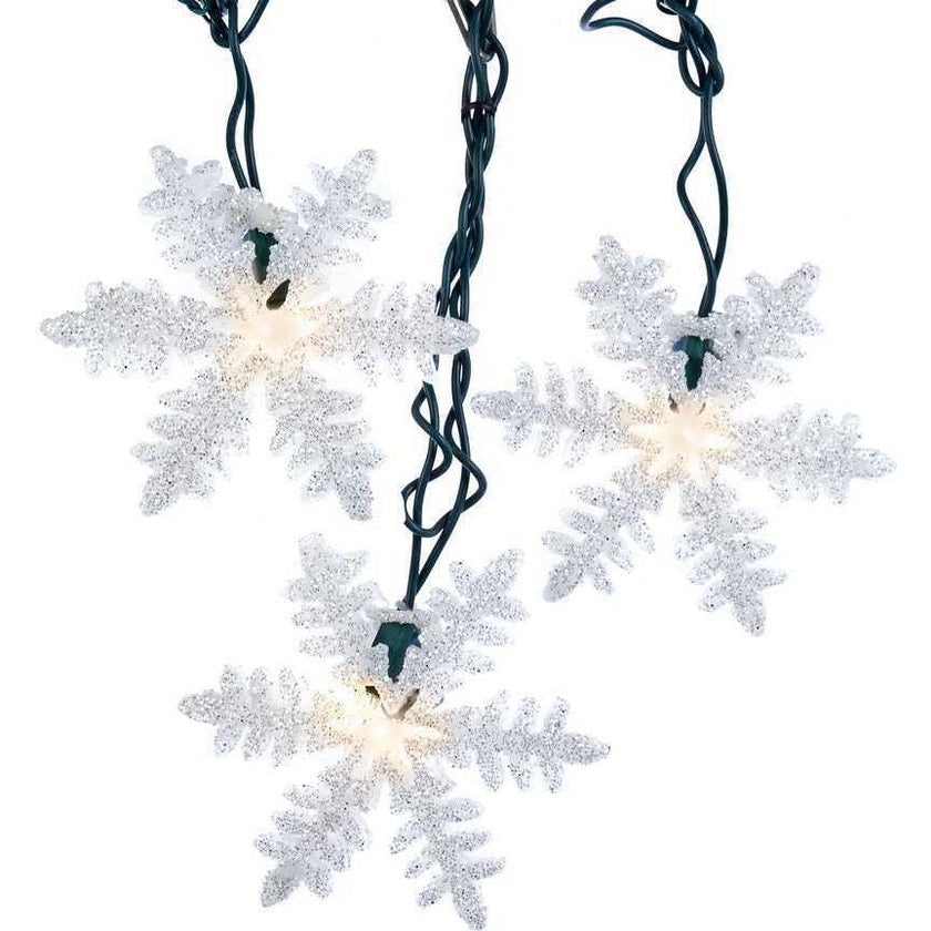 White Glitter Snowflake Cutout 10 String Christmas Party Light Strand Set