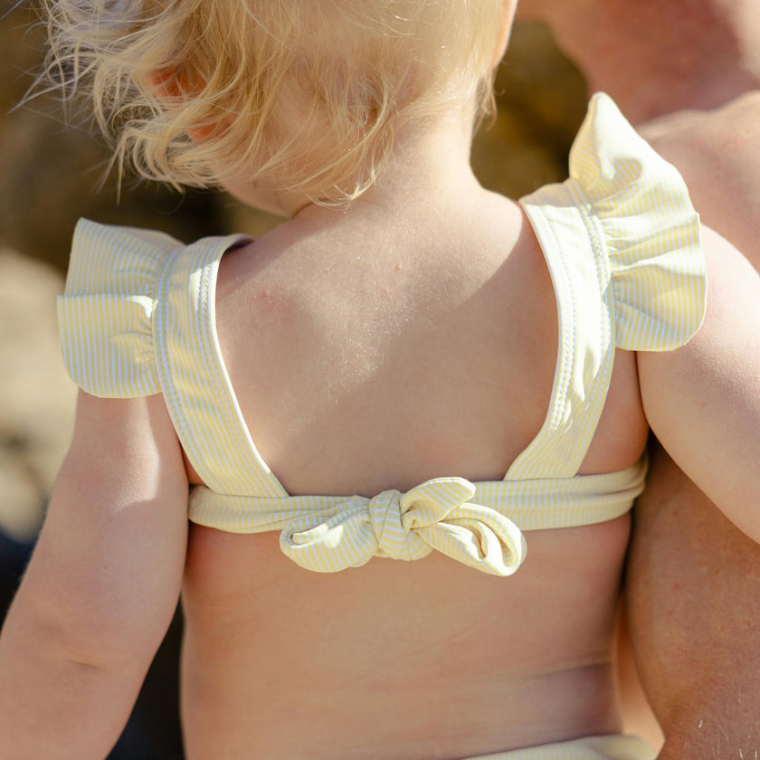 girls buttercream stripe ruffle tie back bikini