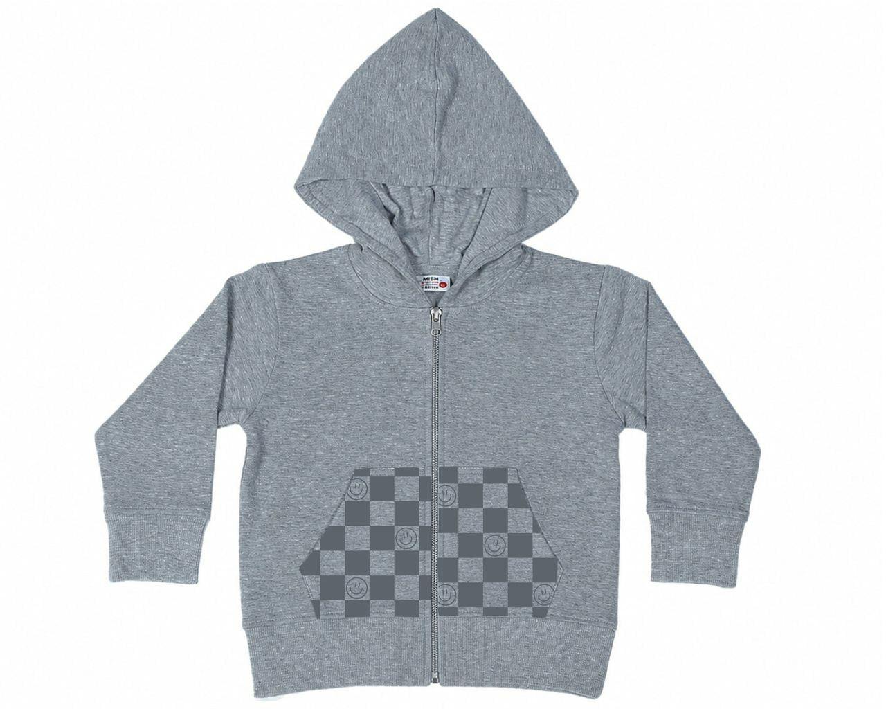 Kids French Terry Zip Hoodie - Heather Smile Check