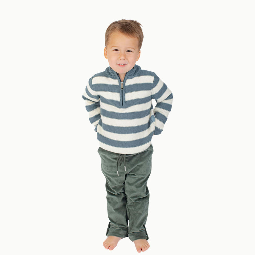 Boys' Half Zip Sweater in Blue Stripe