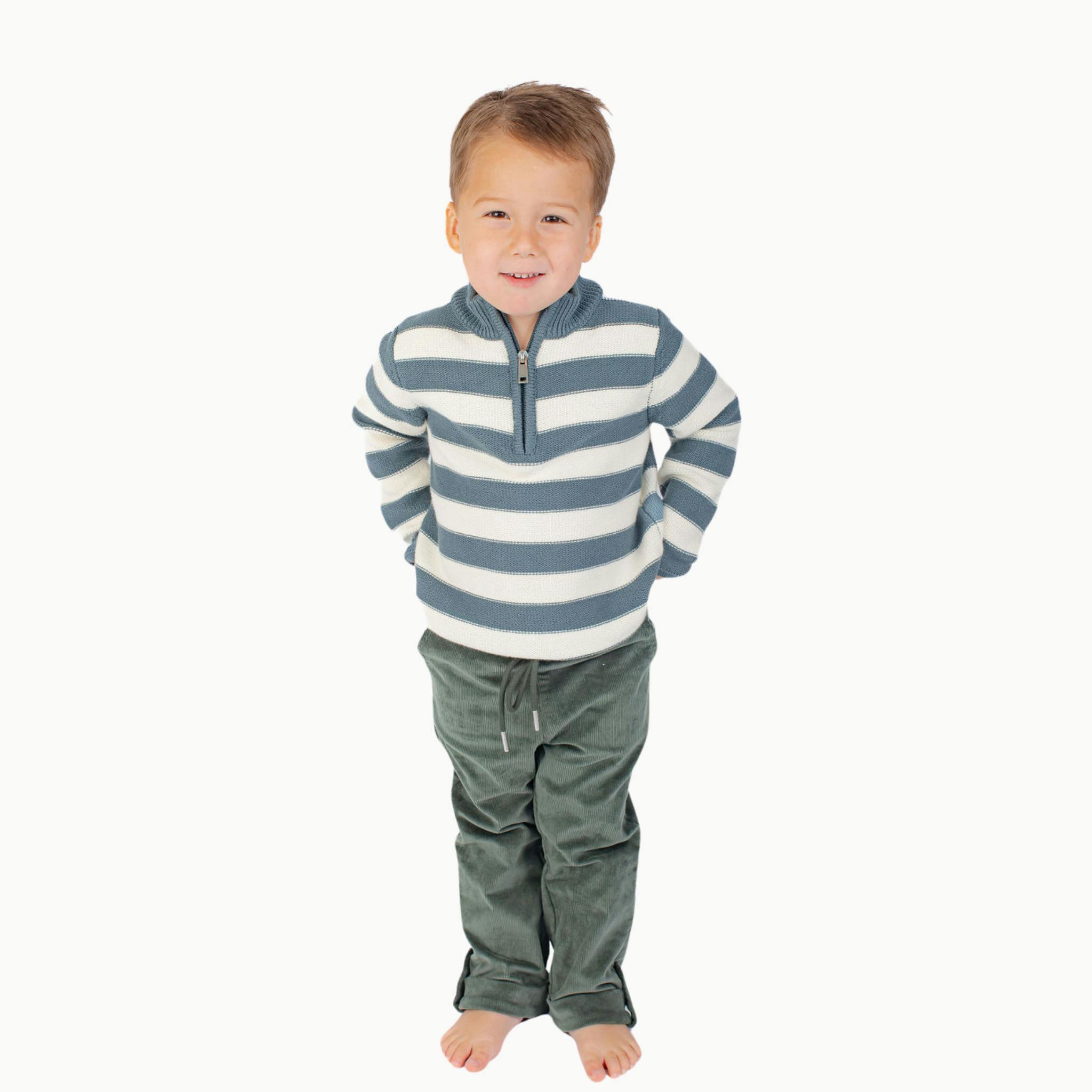 Boys' Half Zip Sweater in Blue Stripe