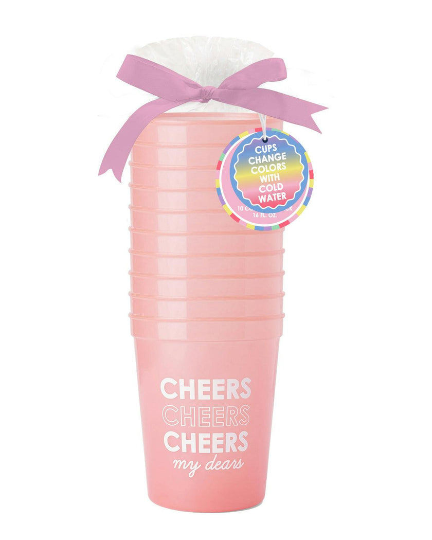 Packed Party Cheers My Dears Color Changing Party Cups 10ct - 15 oz BPA-Free Shatterproof Reusable Cups That Change from Pink to Red with Cold Liquid
