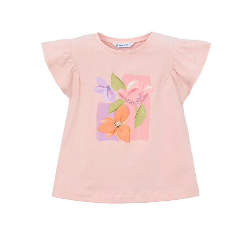 Pink T-Shirt With Ruffled Sleeves