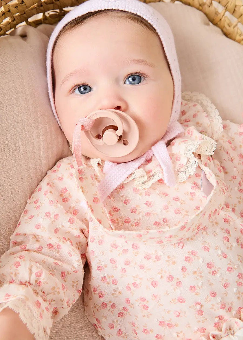 Martha Floral Ruffle Collar Lace Trim Long Sleeve Blouse in Pink (1mth-12mths)