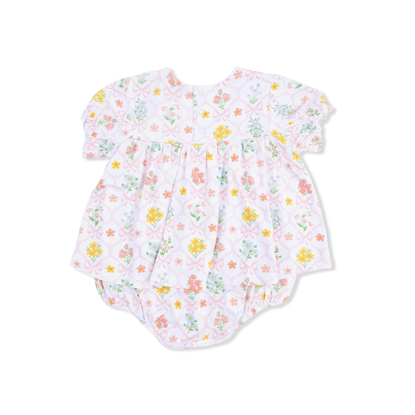 Spring Blooms Bow Trellis - Smocked Ruffle Bubble with Skirt