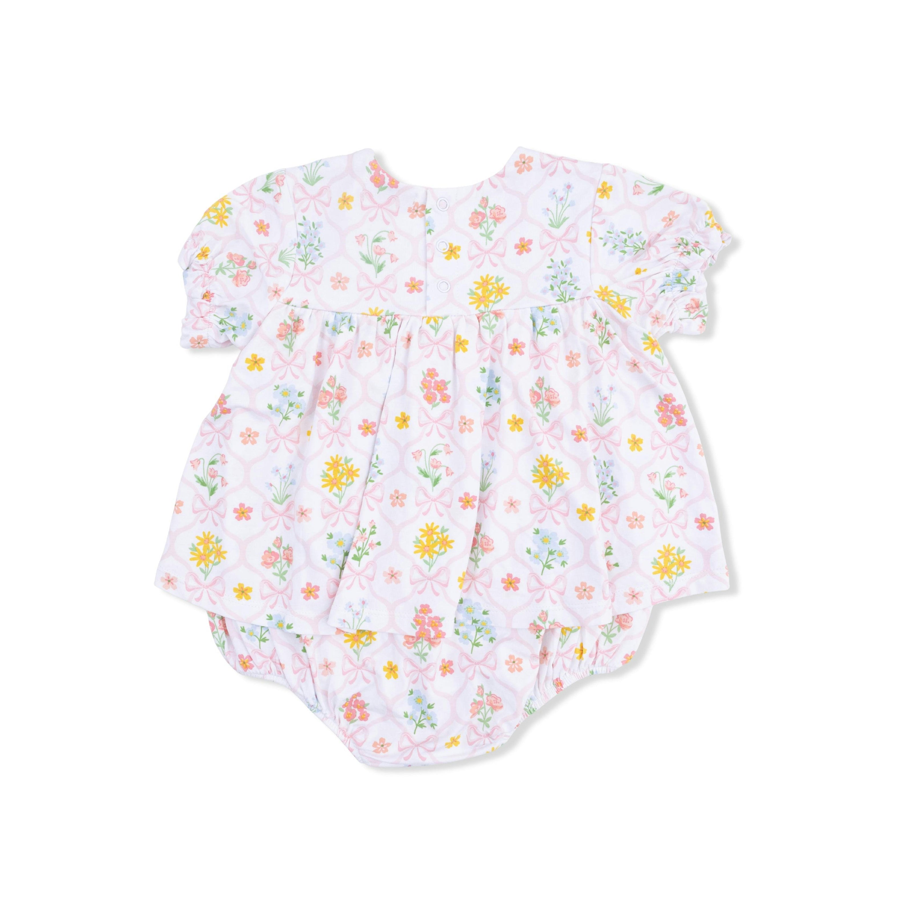 Spring Blooms Bow Trellis - Smocked Ruffle Bubble with Skirt