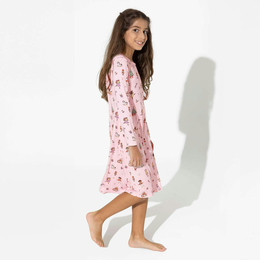 Nutcracker Pink Bamboo Girls' Long Sleeve Dress