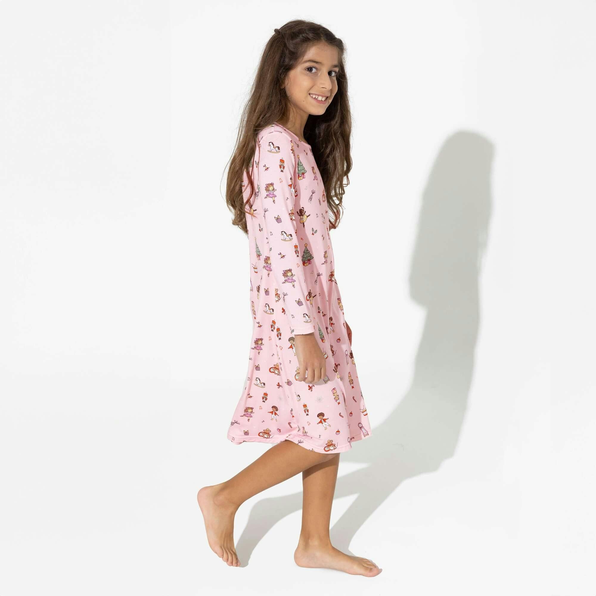 Nutcracker Pink Bamboo Girls' Long Sleeve Dress
