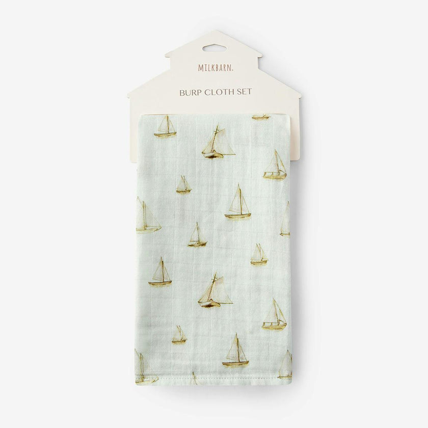 Sailboat Melody Organic Cotton Two-Piece Burp Cloth Set