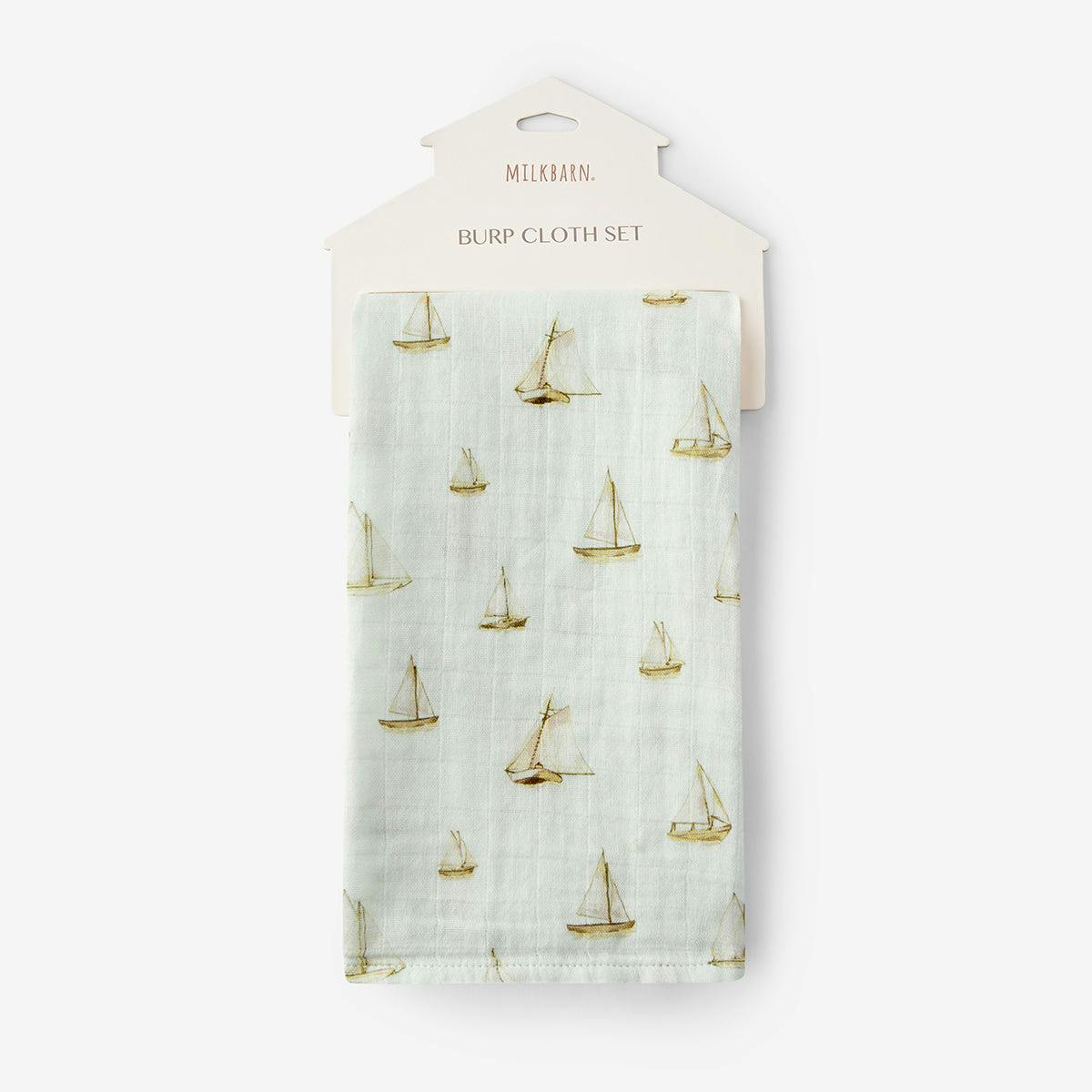 Sailboat Melody Organic Cotton Two-Piece Burp Cloth Set