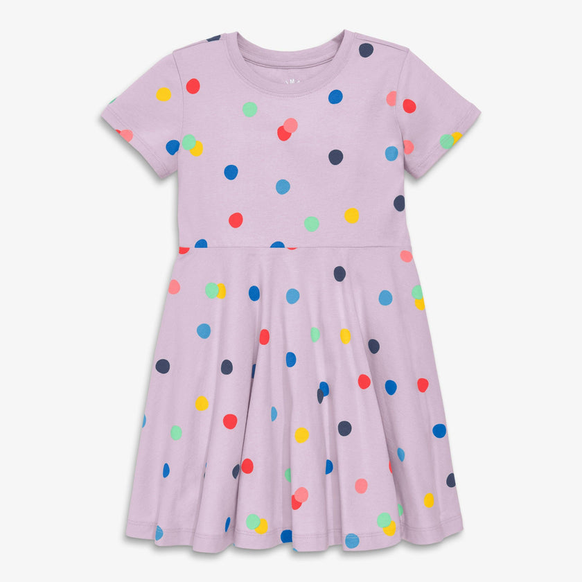 Kids twirly dress in rainbow confetti dots