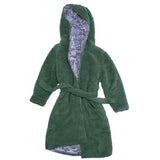 Cozy Switch Robe – Reversible Glow-in-the-Dark & Sherpa Robe for Kids, Green Dino Bones