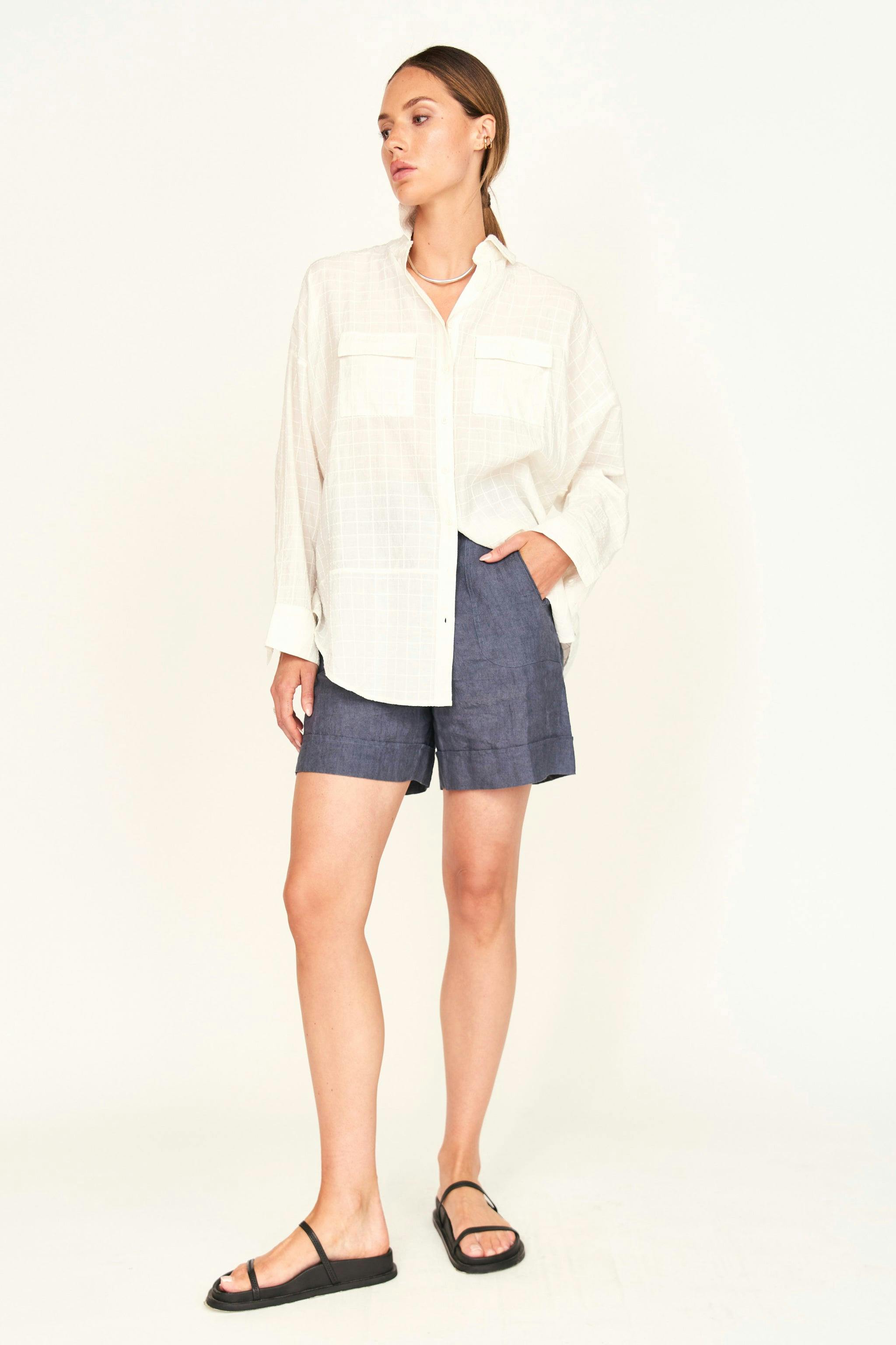 Kyoto Shirt in White Box Stitch