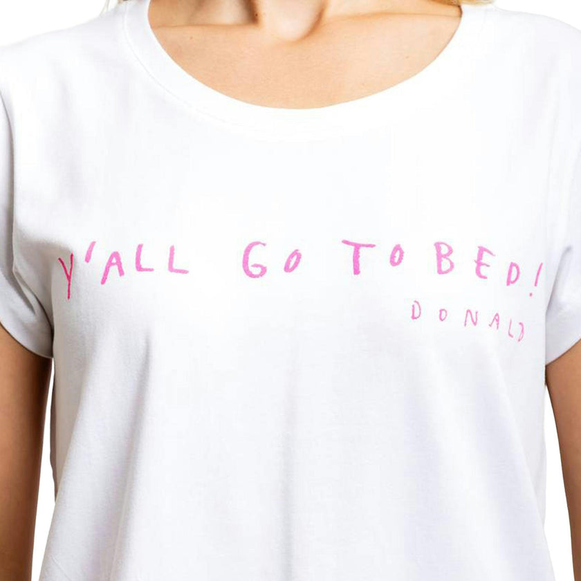 Women's Drawbertson Pink Y'All Go To Bed T-Shirt