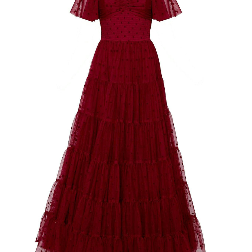 Solange Dress in Burgundy Tulle