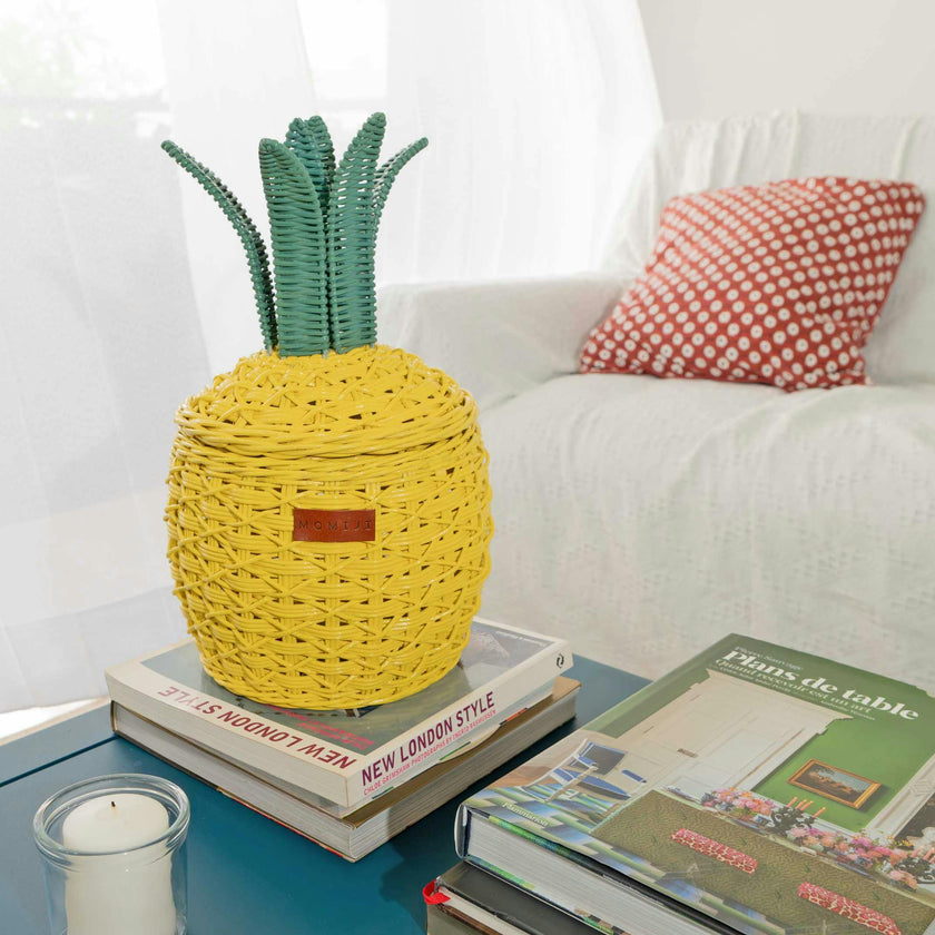Handcrafted - Pineapple Storage Basket Yellow (Small) - Rattan Wicker