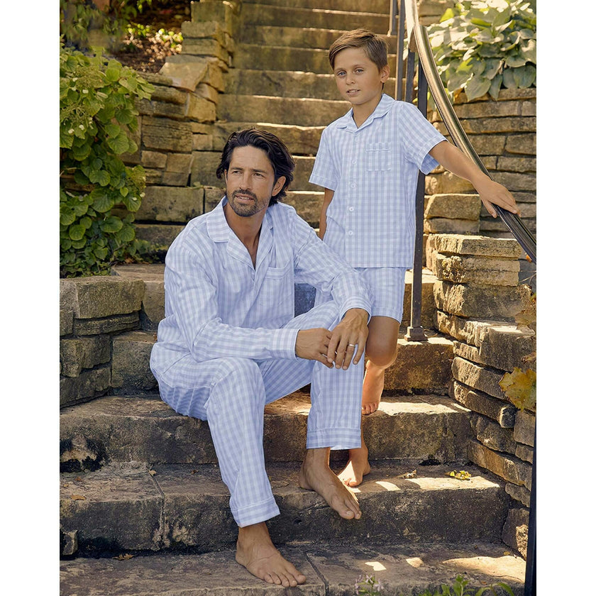 Men's Twill Pajama Set in Light Blue Gingham