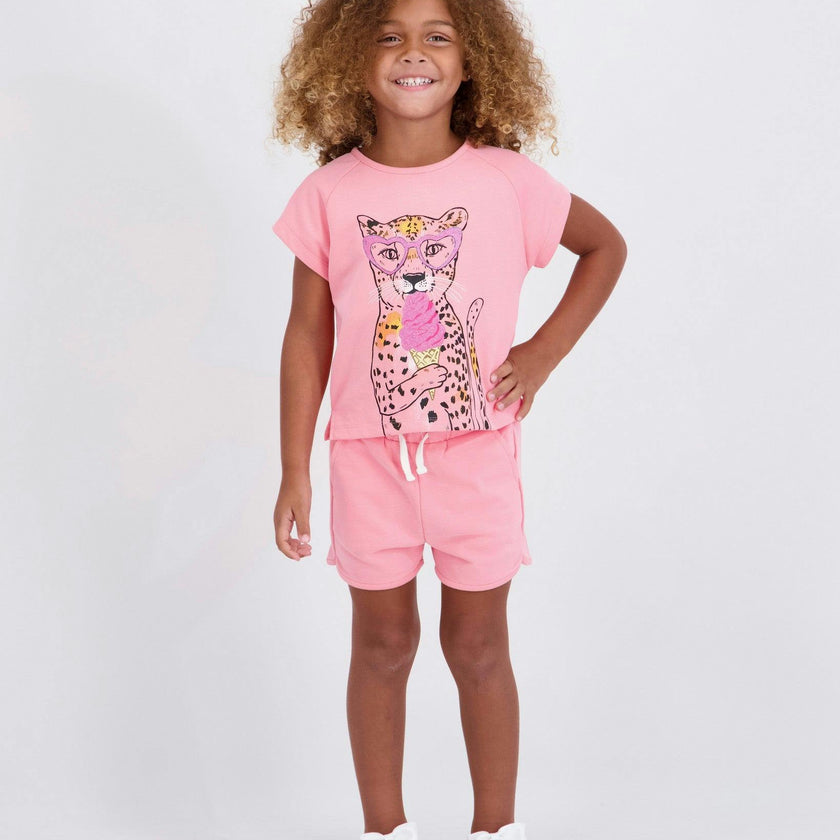Girls French Terry Top & Short | Glitter Cheetah