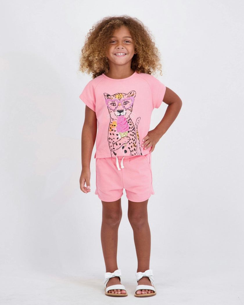 Girls French Terry Top & Short | Glitter Cheetah