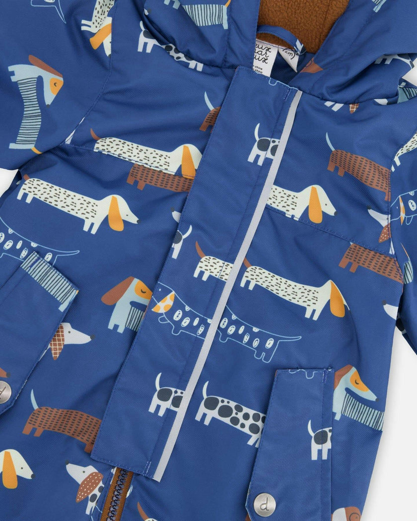 Baby Mid-Season One-Piece Outerwear With Hat Blue Print