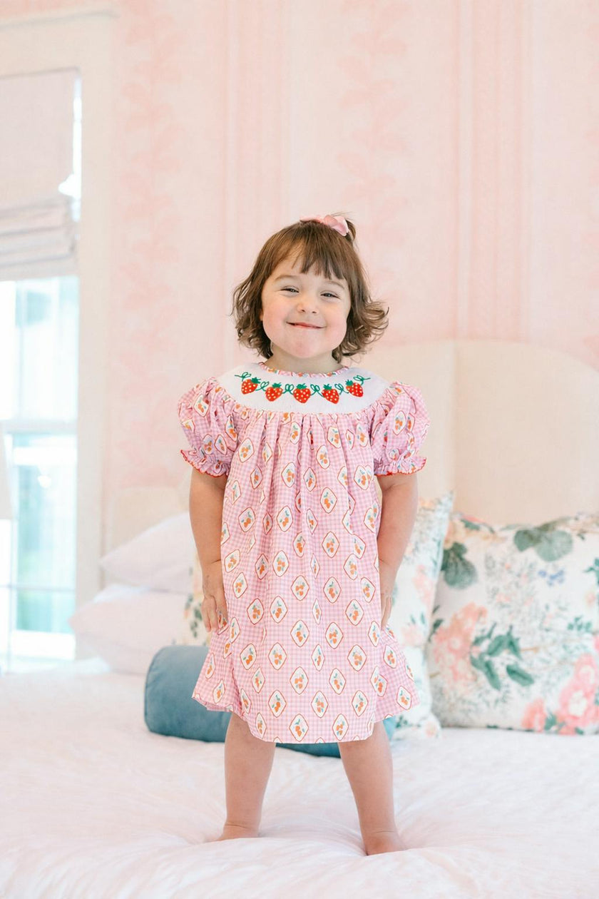 Checkered Strawberry Smocked Dress (FINAL SALE)