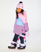 Two Piece Play Snowsuit Pink And Purple Colorblock With Watercolor Floral Print Pants