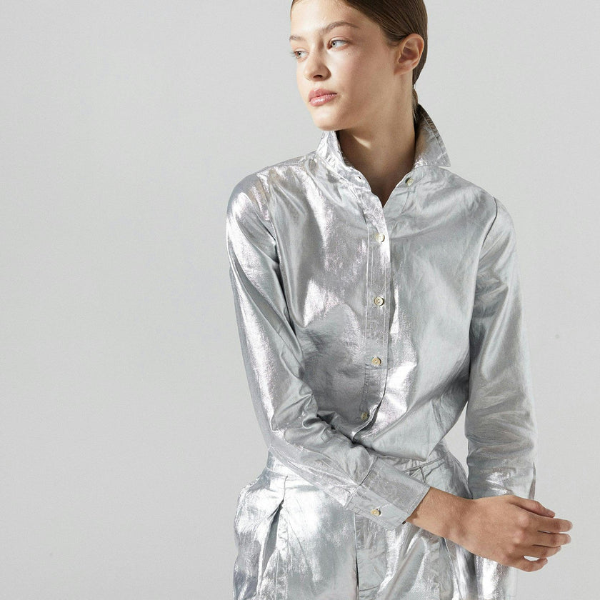 San Marino Metallic Linen Shirt - Silver