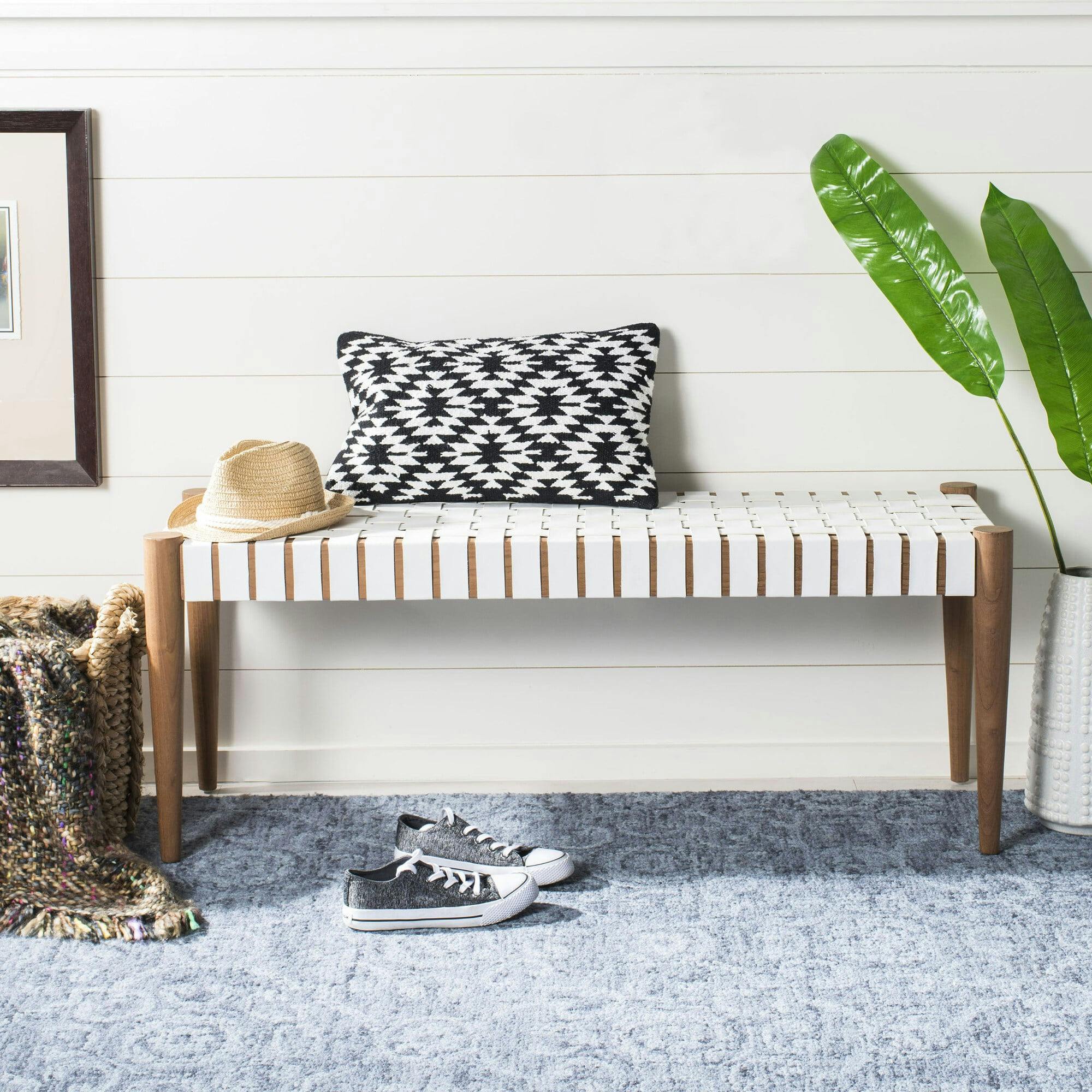 Amalia Leather Weave Bench