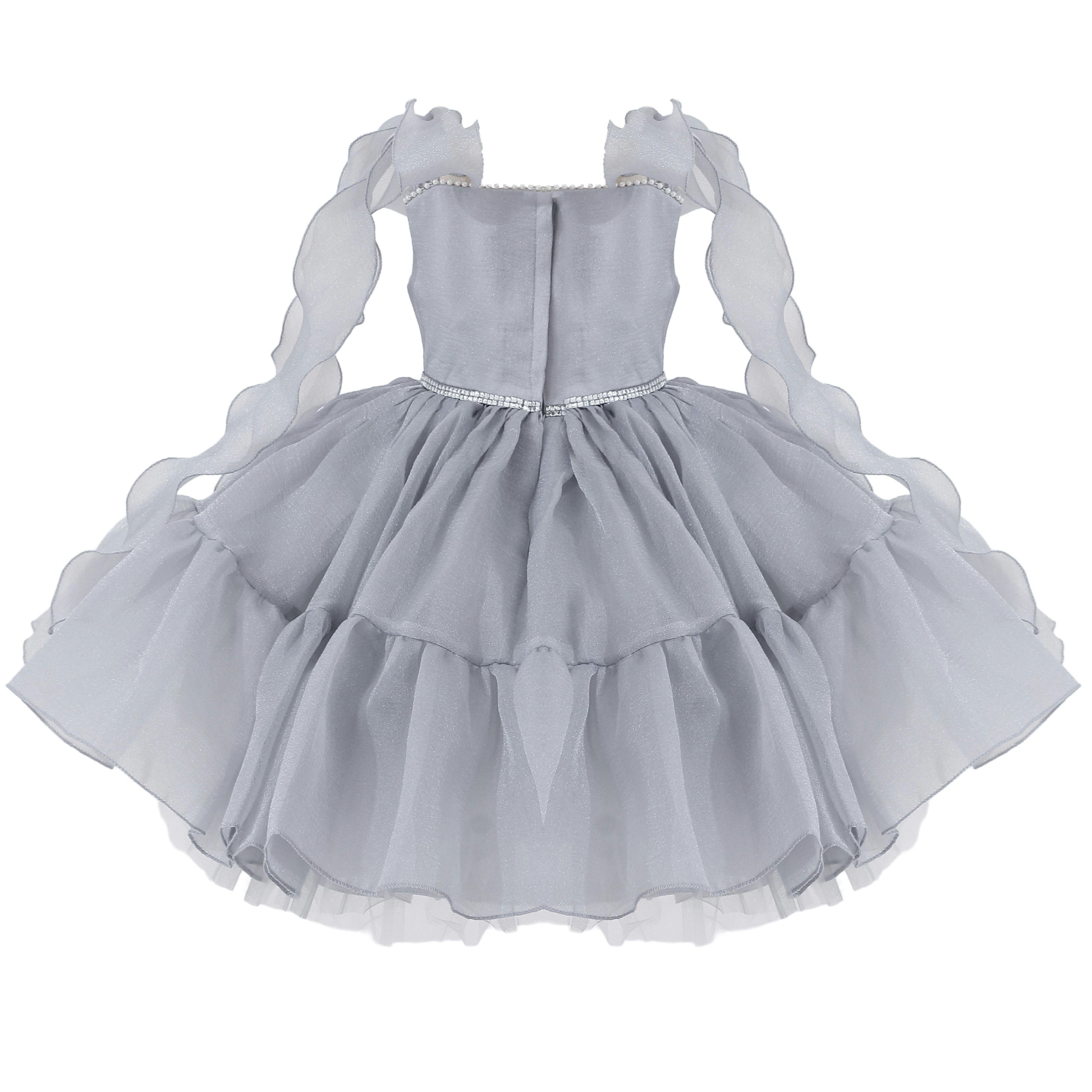Light Aureline Gray Ruffled Party Dress