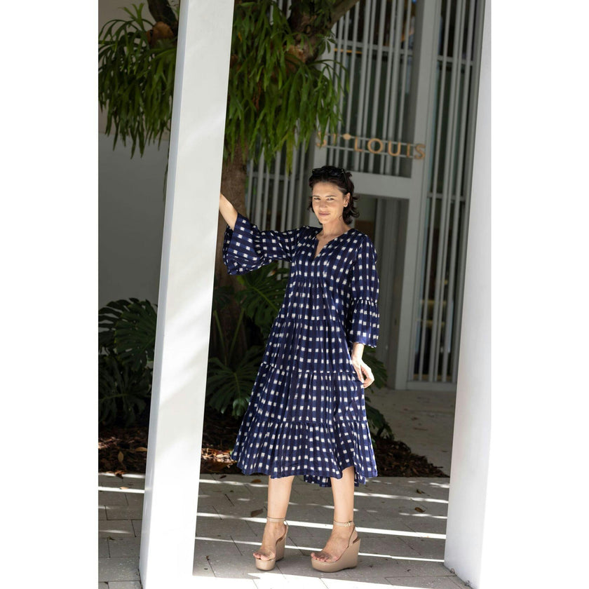 Women's Suri Bell Sleeve Tiered Skirt Maxi Dress, Navy