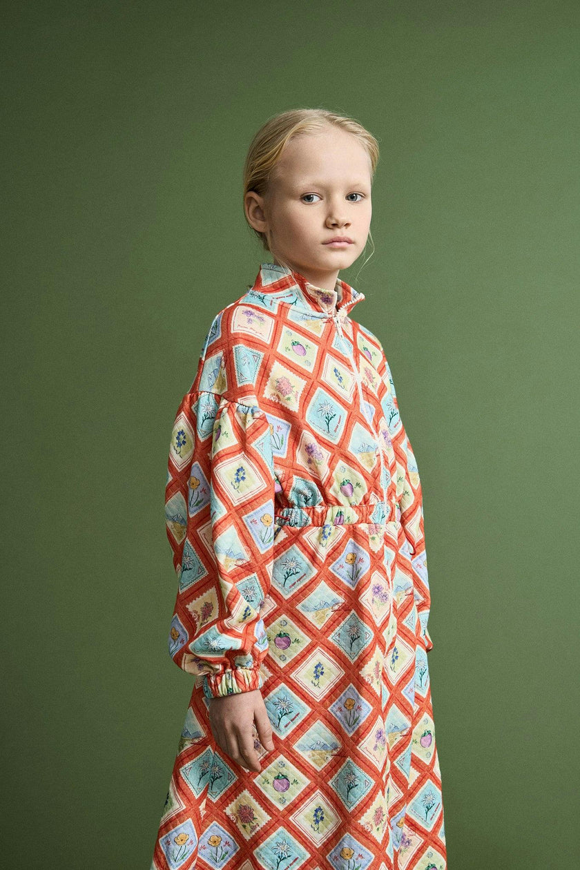 POSTCARD QUILTED DRESS RED