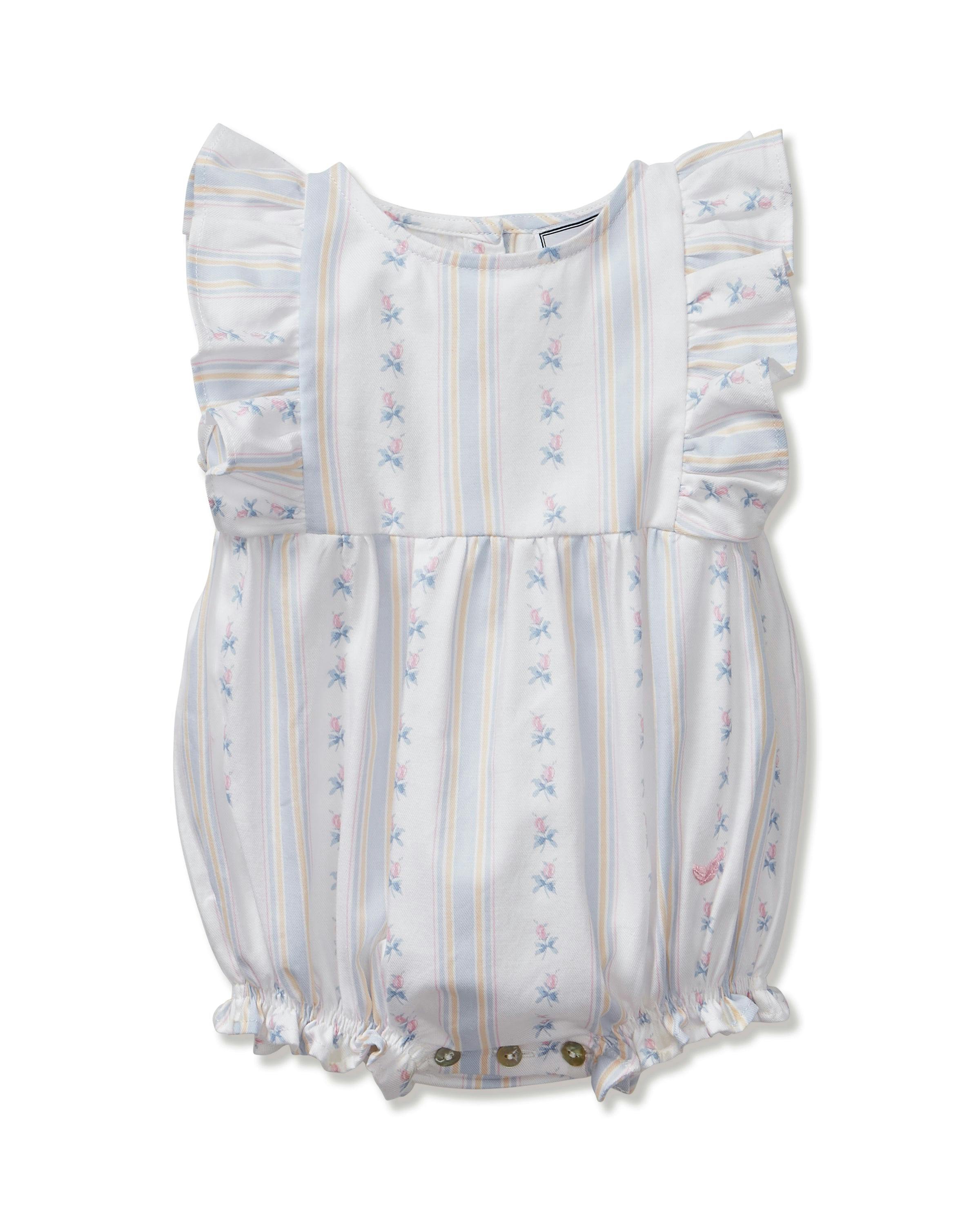 Baby's Twill Ruffled Romper in Cottage Stripe