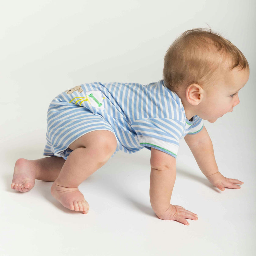 Stripe Knit Shortall With Painting Dog