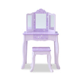 Hearts Gisele Wood Vanity with Tri-Fold Mirror & Drawer, Purple