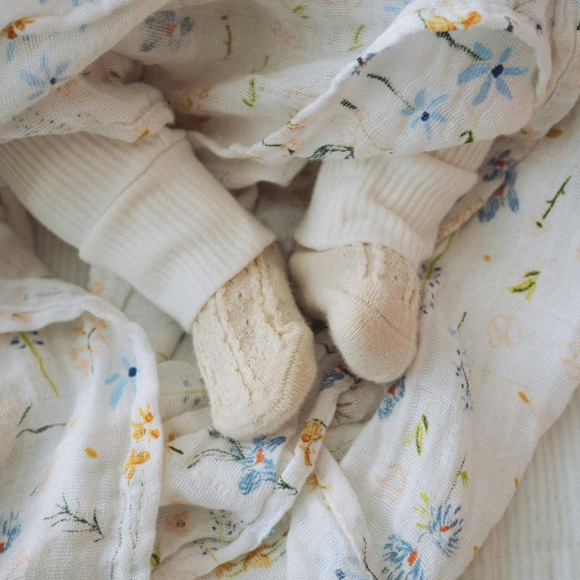 Cotton Muslin Swaddle Blanket - Pastel Petals