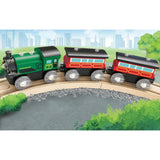 Hape: Steam-Era Passenger Train&nbsp;- Green & Red - 3pc Wooden Locomotive Toy