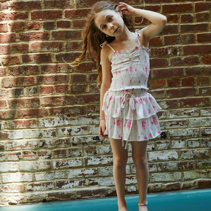 Georgia Vintage Romantic Rose Satin Smocked Top