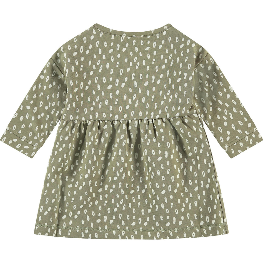 Round Neck Long Sleeve Spot Print Dress