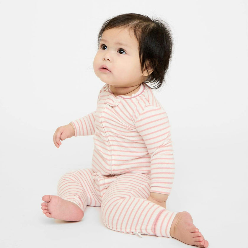 Ziggy Zip Romper, Dusty Rose Mini Stripe