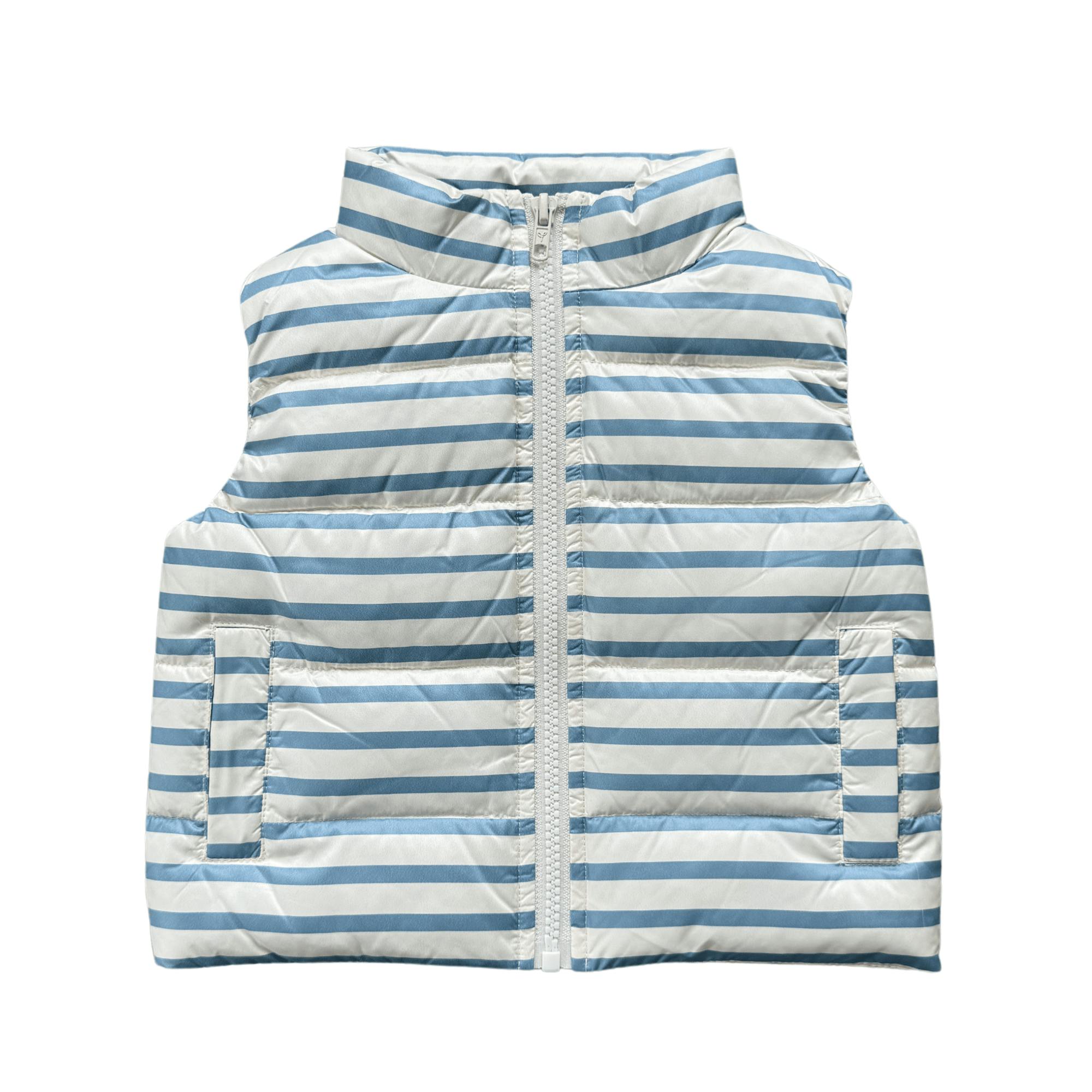 Boys Puffer Vest in Ski Blue Stripe