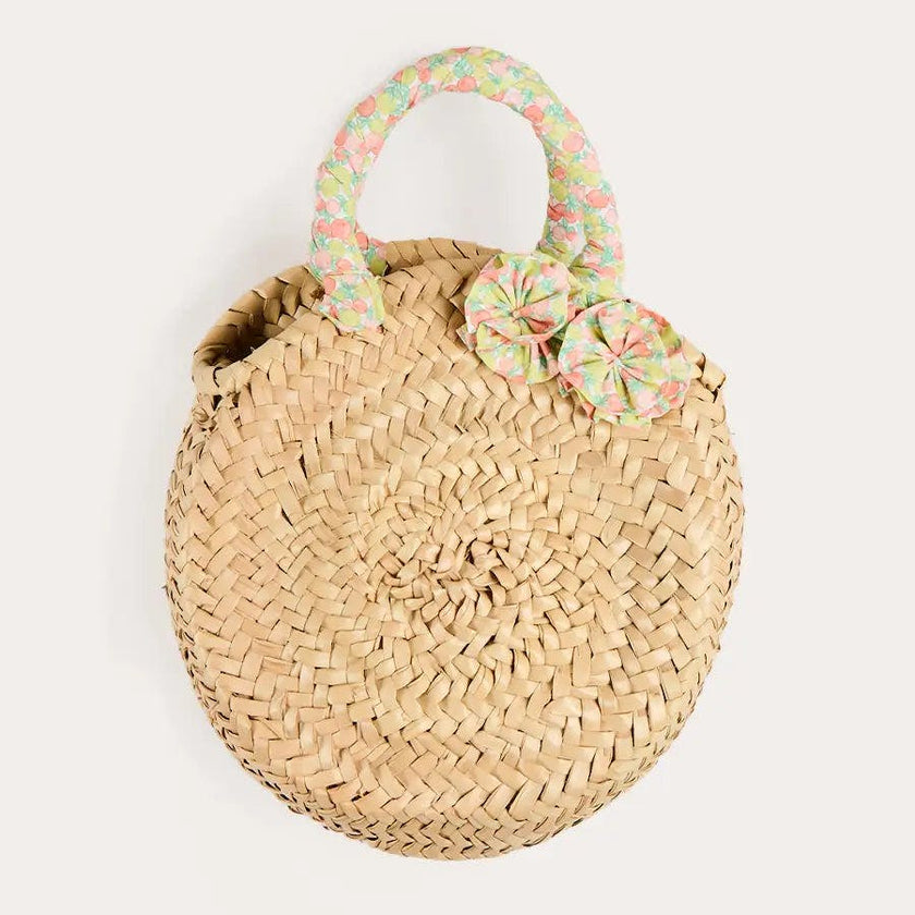 Annie Apple Print Raffia Round Beach Bag