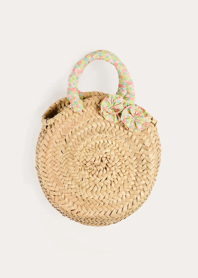 Annie Apple Print Raffia Round Beach Bag