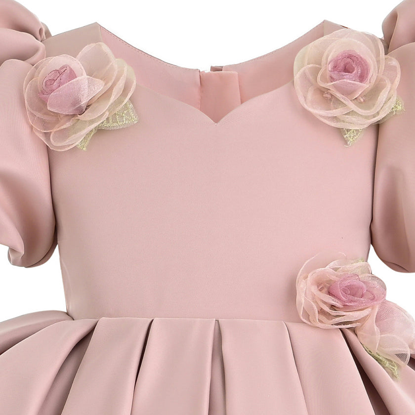 Pink Verena Tulle Pleated Floral Dress